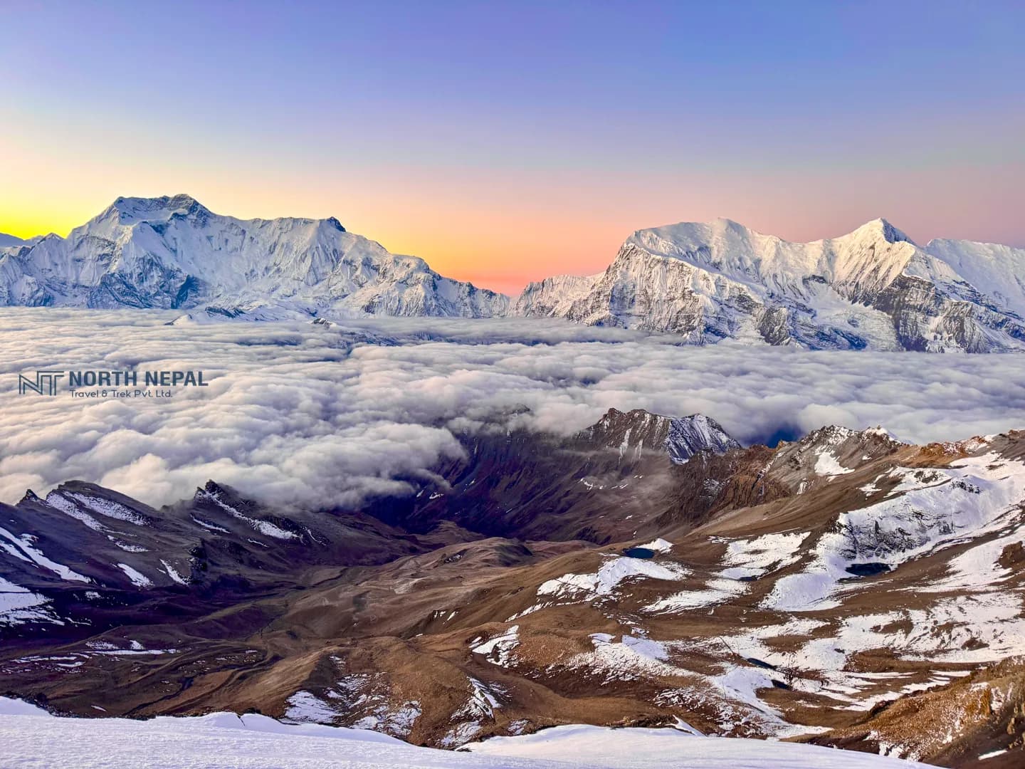 Chulu far east peak and beautiful view seen form above 6,000 m. above sea level