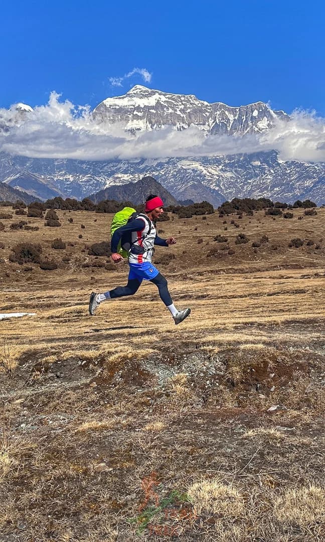 running on the trail of dhorpatan region of Nepal