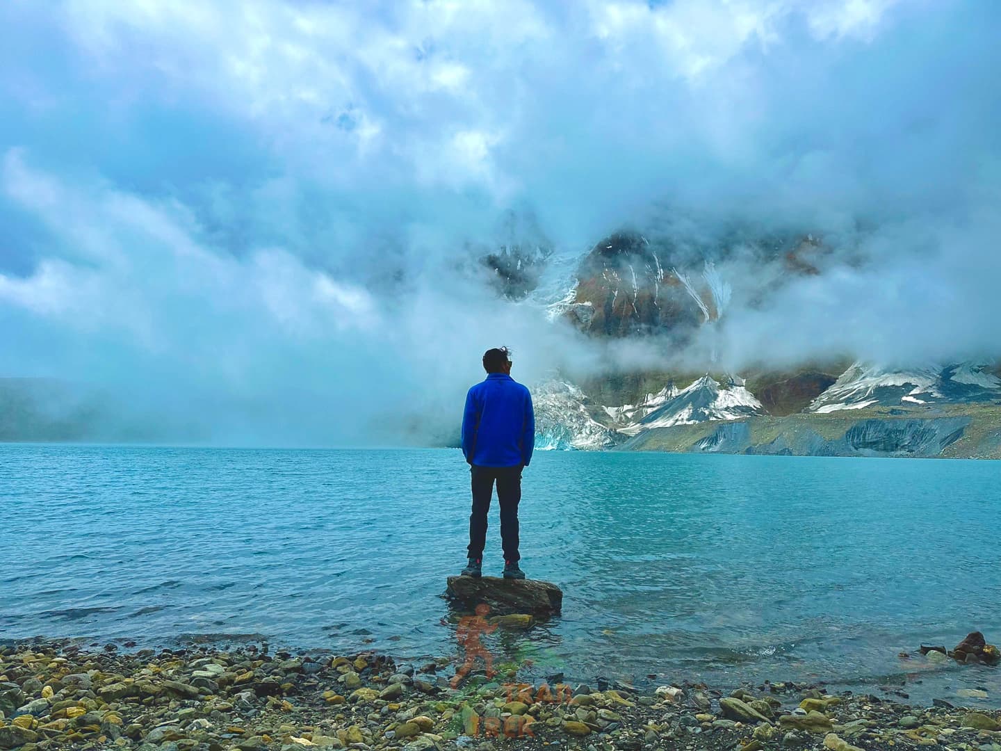 turquoise colored Tilicho Lake on the Annapurna Circuit Trail Running
